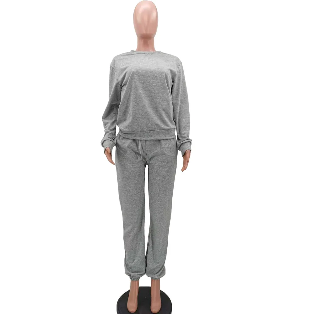 

Solid Two Piece Set Women Casual O-neck Long Sleeve Loose Pullover+sportswear Trouser Matching Outfits Activewear Basic 2021 Hot