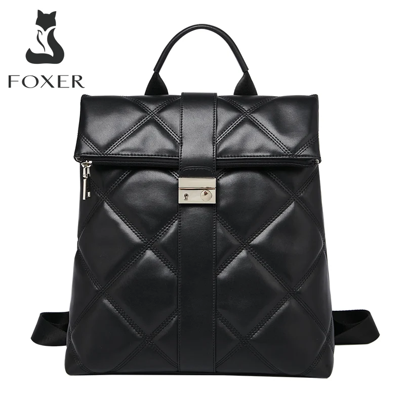 

FOXER Women Embroidery Diamond Microfiber Large Capacity Travel Backpack Fashion Commuter Luxury Portable Back Bag