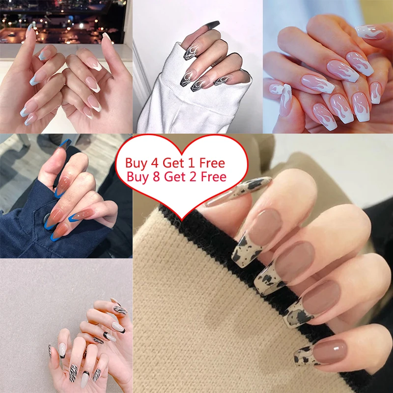

24Pcs/box Nail Art Tips Coffin Fake Nails Full Cover Detachable Acrylic False Nails Press On Nails Designs Artificial Nail Tips