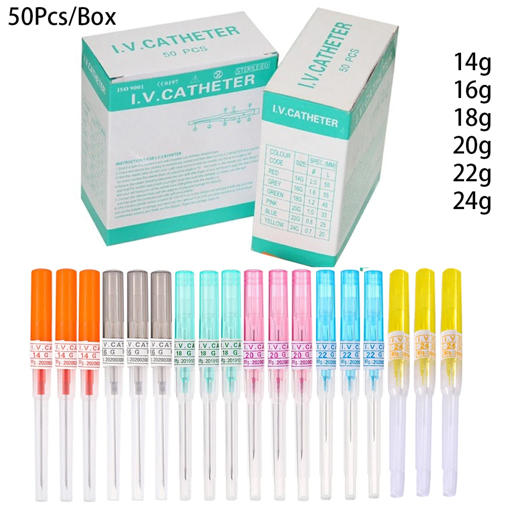 

50pcs Disposable Professional I.V. Catheter Cannula Piercing Sterile Needles 14G 16G 18G 20G 22G Supply Ear Nose Nombril Mamlon