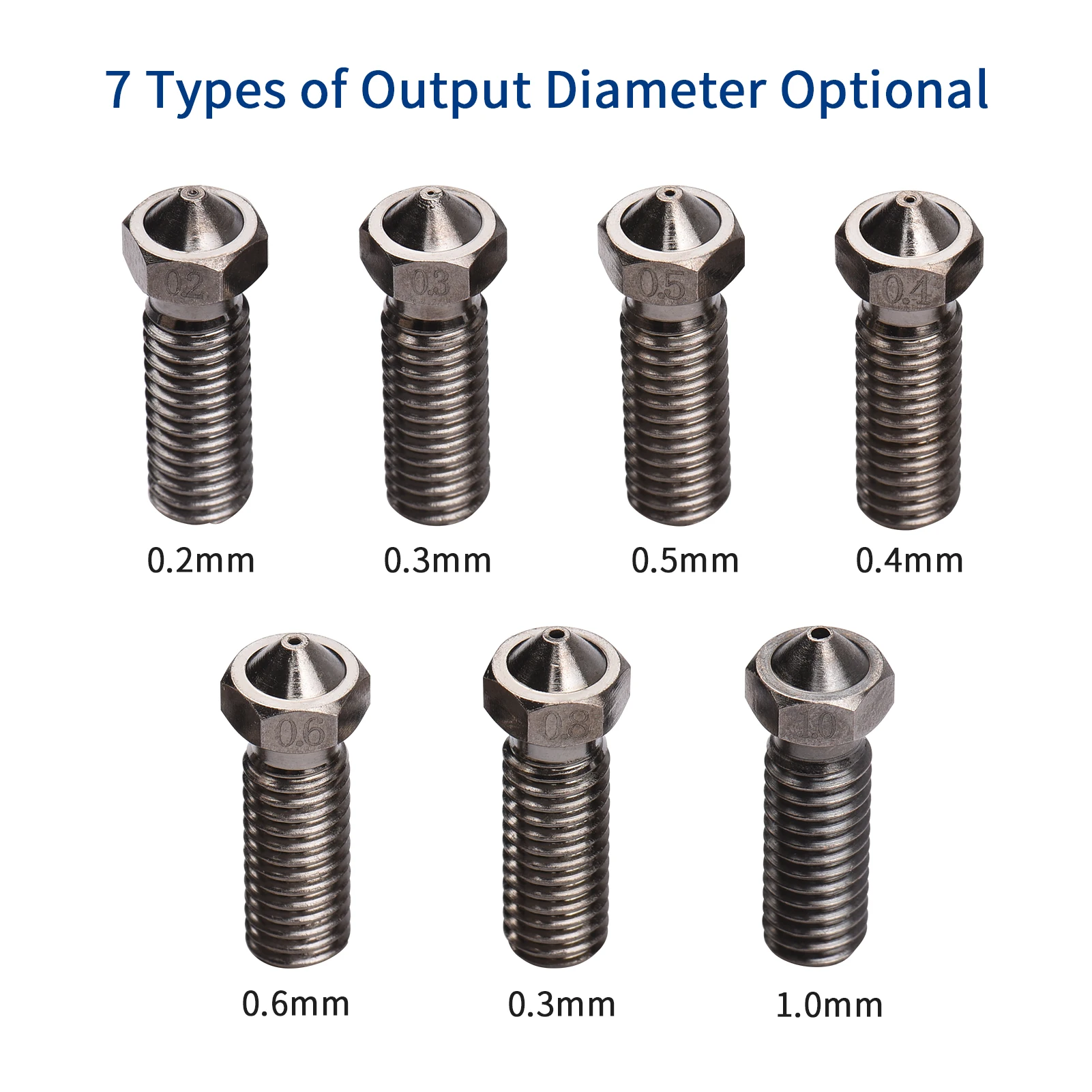 

3D Printer Nozzle 0.2/0.3/0.4/0.5/0.6/0.8/1.0mm Hardened Steel Tool M6 Thread Extruder Print Head High Temperature Resistant