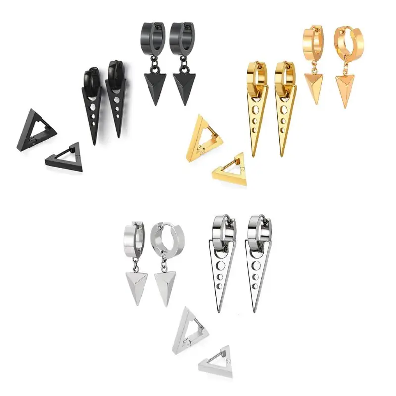

3 Pair/set Fashion Triangle Stainless Steel Personality Earrings Stud Set Punk Street Style Men Women Earring