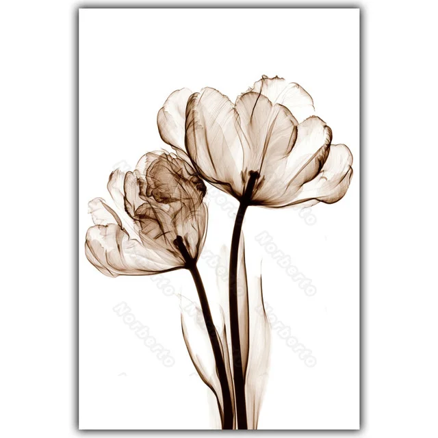 

Nordic Style Canvas Painting Wall Poster Minimalist Hand-Painting Picture Transparent Peony Flowers for Home Rooms Wall Decorati