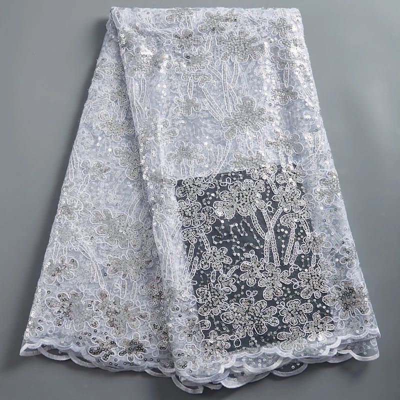 

Белая африканская кружевная ткань 2021, Высококачественная французская сетчатая кружевная ткань с блестками, нигерийские кружевные ткани дл...