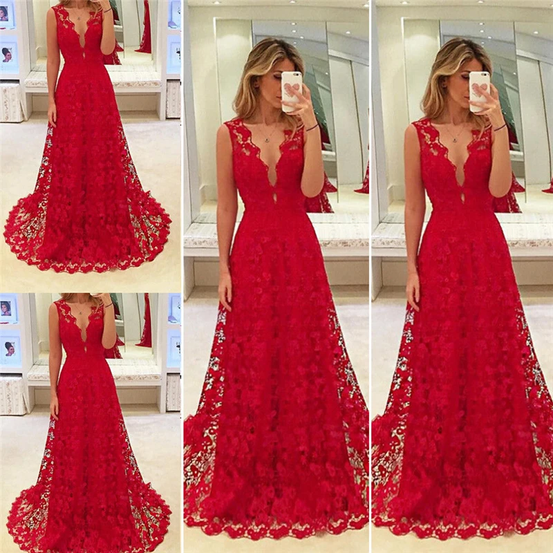 Длинное свадебное вечернее платье Ажурные кружевные вечерние платья женское без