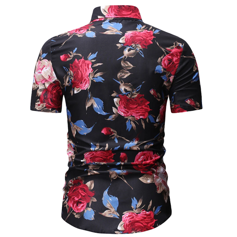 Мужская приталенная рубашка с цветочным принтом Повседневная Базовая коротким