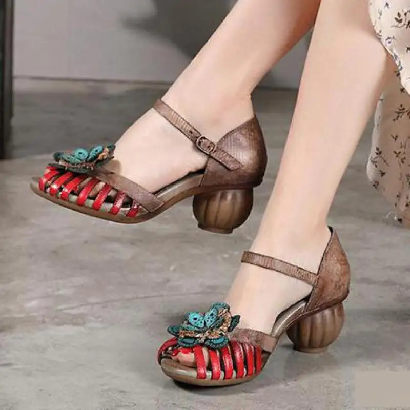 Johnature/повседневные летние сандалии из натуральной кожи в стиле ретро с пряжкой на