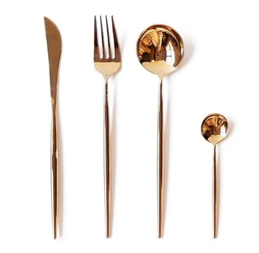 Rose Gold 4 pcs Розовые столовые приборы с позолотой набор 304 вилка из нержавеющей стали чайная ложка нож, ножевые изделия набор черный роскошный дом вечерние Западная кухонная посуда подарок - Цвет: Rose Gold 4 pcs