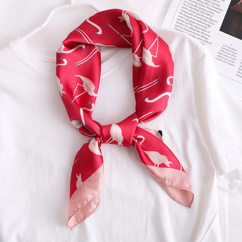 Квадратный шарф Реплика Шелковый платок с принтом Фламинго модная женская