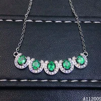 kjjeaxcmy fine jewelry 925 pure silver inlaid natural emerald girl new pendant lovely necklace support test hot selling