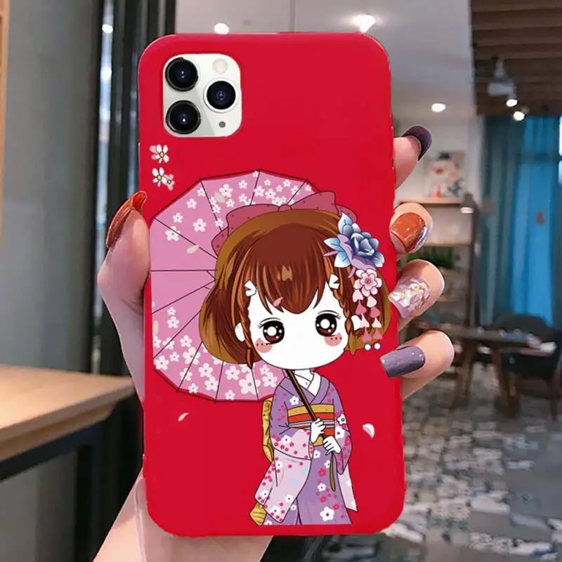 cute funny cartoon little girl phone case for iphone xs max 11 pro x xr 7 8 6 plus candy color red soft silicone cover free global shipping