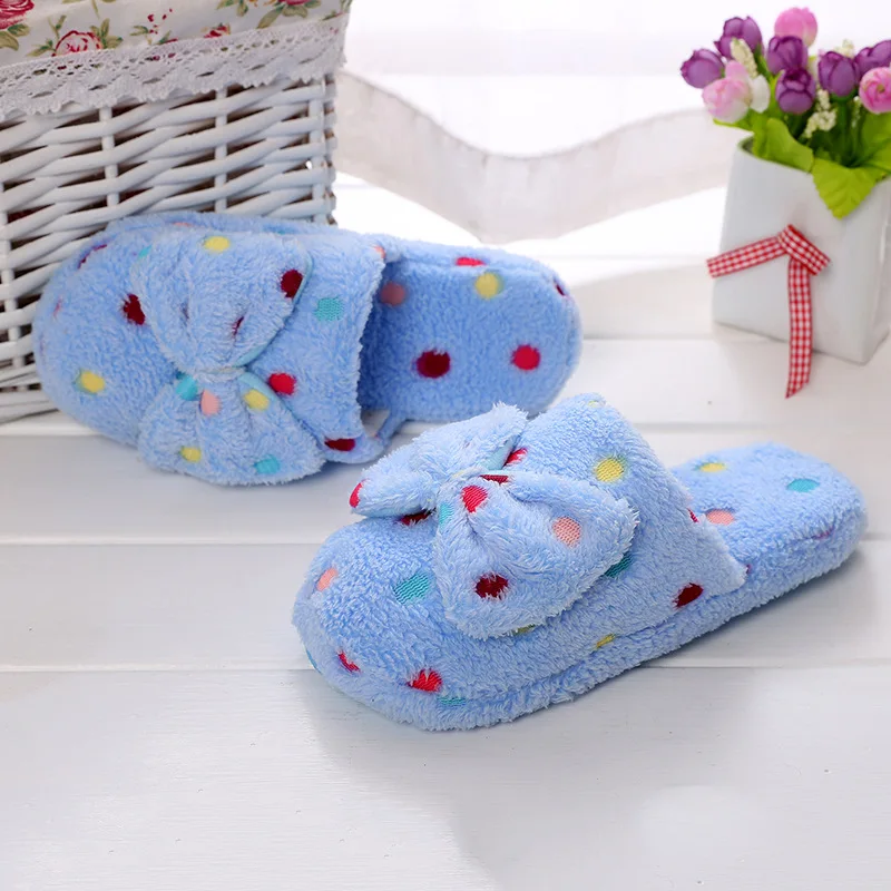

Women's Indoor Household Warm Casual Wool Slippers Autumn and Winter Soft Non-slip Cotton Slippers with Bow