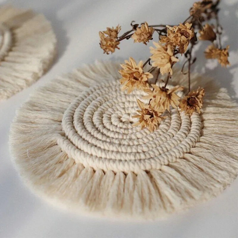 

Northern Europe Cup Pad Non-slip Insulation Mats Pure Handmade Cotton Braid Macrame Tablecloth Table Mat For Kitchen