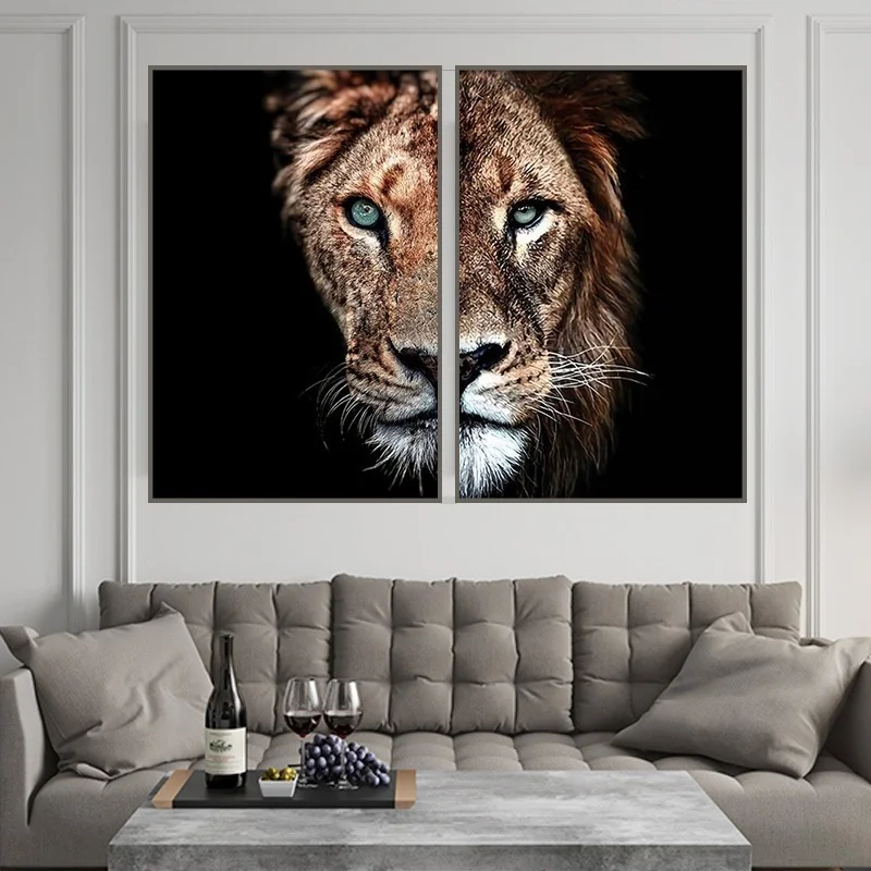 

Lion and Lioness Canvas Paintings On the Wall Art Modern Decorative Posters and Prints Black White Painting Pictures For Living