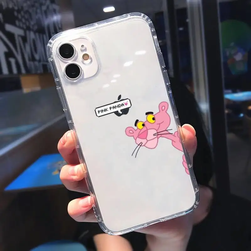 

Pink Panther Phone Case Transparent for iPhone 11 12 mini pro XS MAX 8 7 6 6S Plus X 5S SE 2020 XR