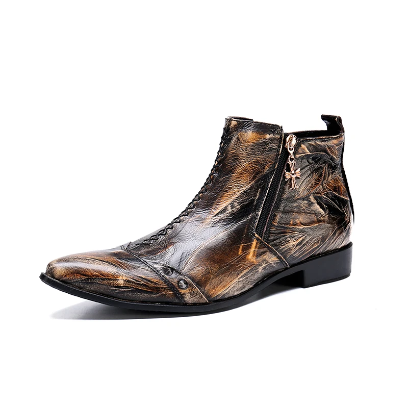

2019 Autumen &winter pointed toe cowhide men's genuine leather boots handmade riding snow motorcycle boots WIne red&black color