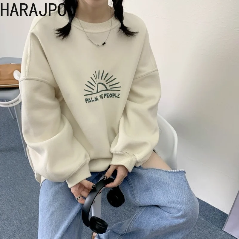 

Harajpoo Women Sweatshirts Fall 2021 New Korean Letter Printed Loose Crewneck Long Sleeve Street Harajuku Vintage Mid Length Top