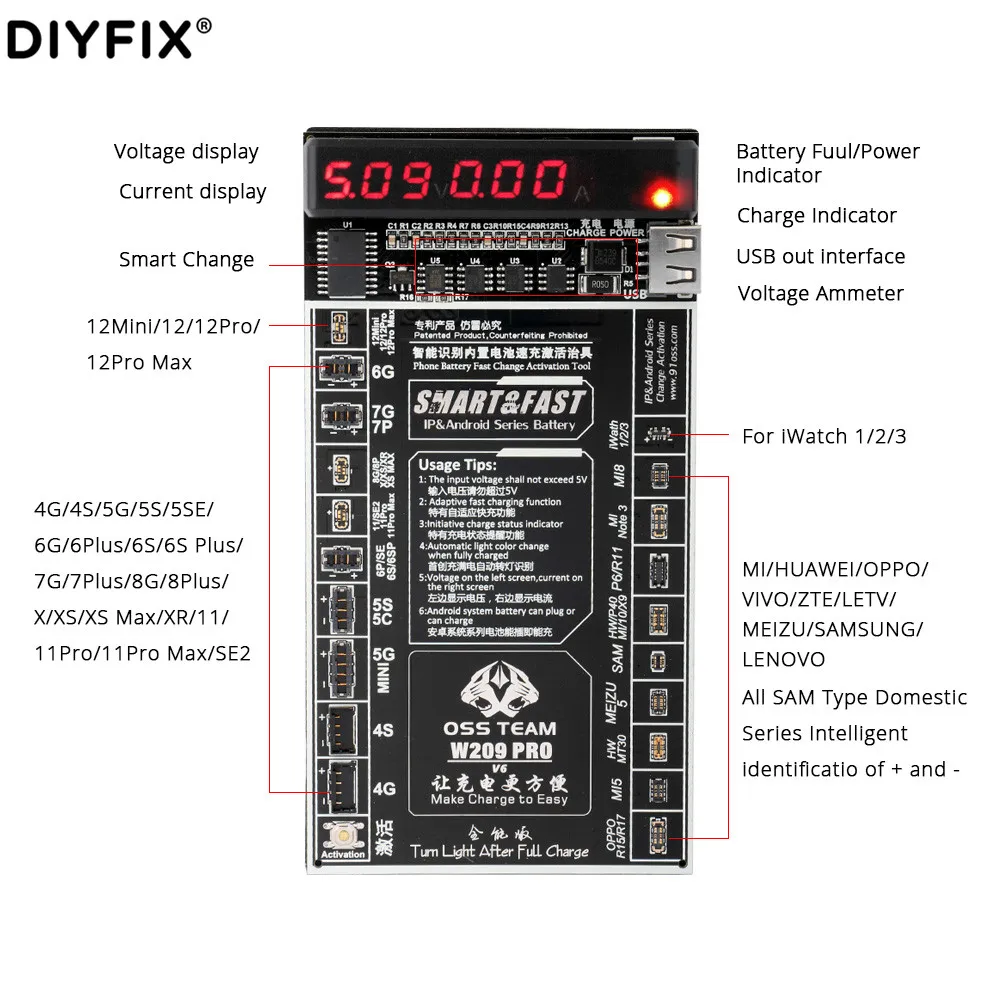 w209 pro v6 battery fast charging activation circuit board test for iphone 4 12 pro max for samsung xiaomi huawei oppo free global shipping