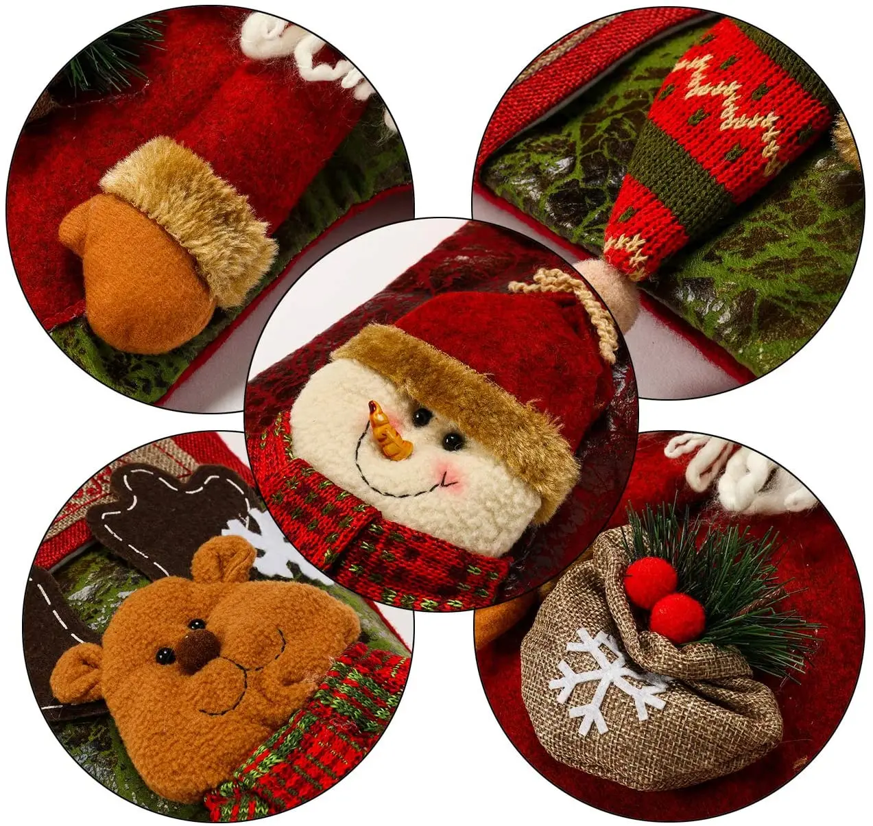 Sunnyglade-medias cl&aacute;sicas de Navidad, 3 piezas, 18 ", mu&ntilde;eco de nieve, Reno, personaje de Navidad, decoraciones para fiestas navide&ntilde;as-4