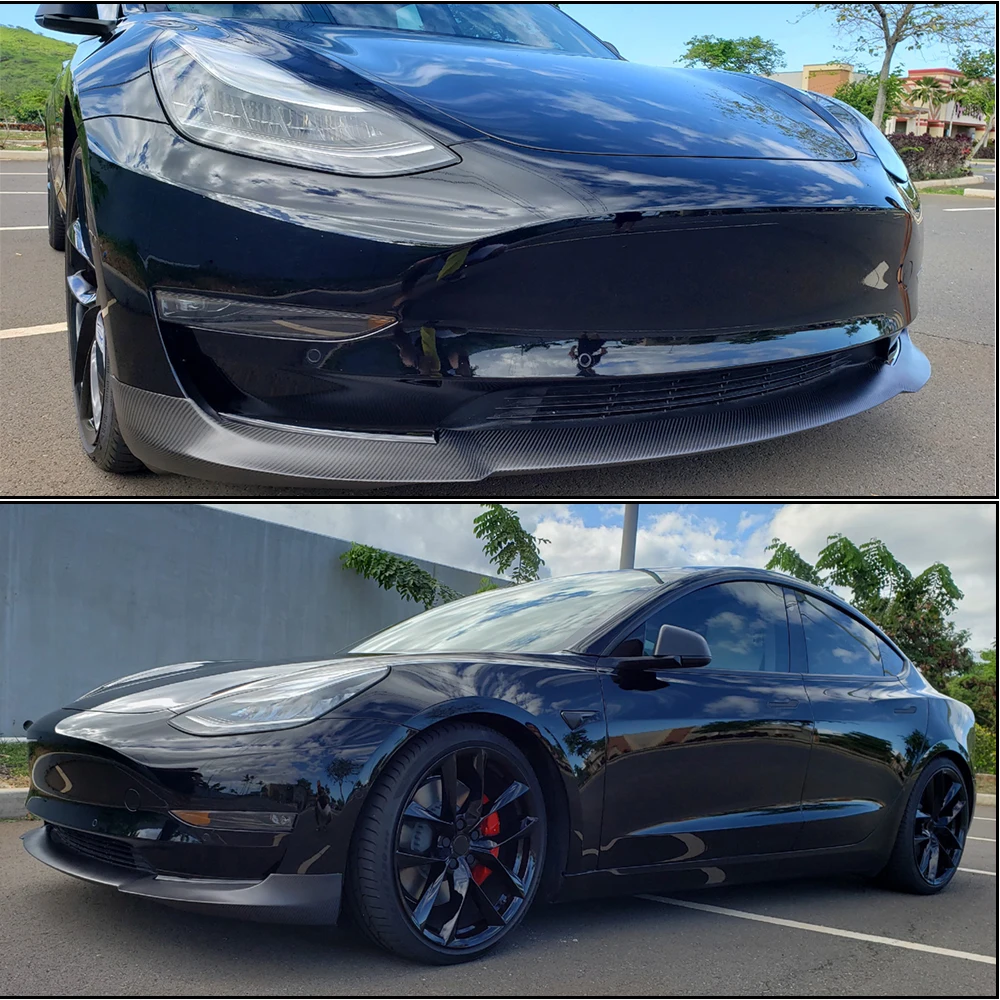 Для Tesla модель 3 база седан большой дальности седан 4-двери- углеродного волокна переднего бампера для губ сплиттеры спойлер
