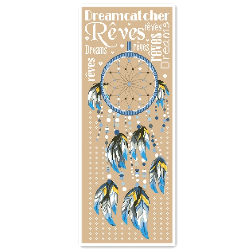 Dreamcatcher cross stitch kit cartoon feather character word design 18ct 14ct 11ct linen flaxen canvas embroidery DIY needlework