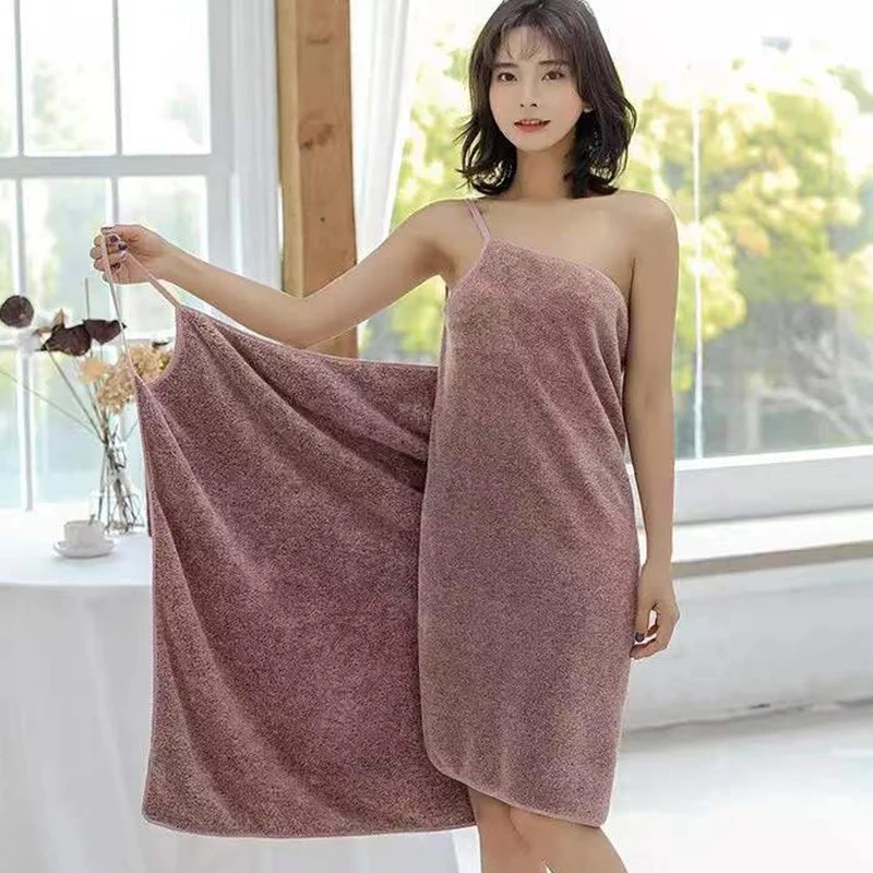 

Wearable Microfiber Bathrobe Woman Shower Soft Bath Towel 75*140cm Adults Home Textiles Bath Towels With Shoulder Strap