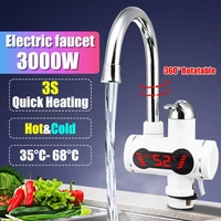 3000w tankless instant electric water heater faucet temperature display water heating kitchen hot water heater with led eu plug