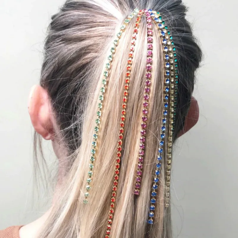 

Beads Wig Extension Chain Fashion Personality Head Chain Rhinestone Long Tassel Colorful Crystal Women Clip Hair Accessories