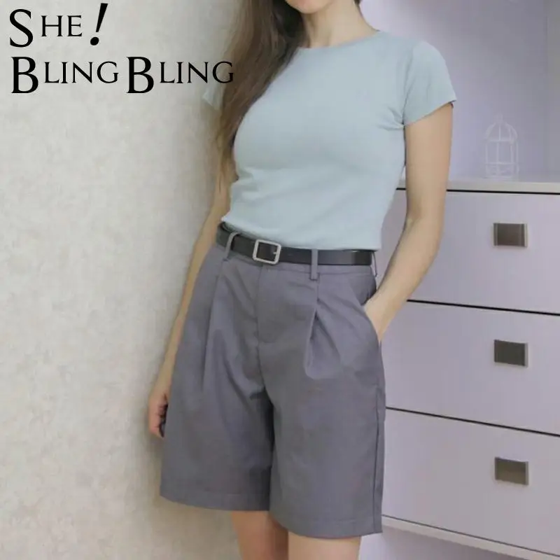SheBlingBling Костюмы Шорты женские Harajuku с высокой талией короткие брюки прямые