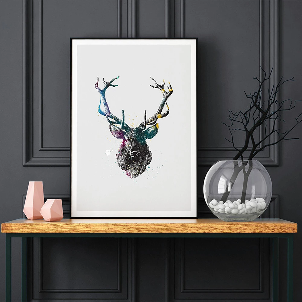 Картина на холсте с изображением головы оленя Скандинавская Настенная картина