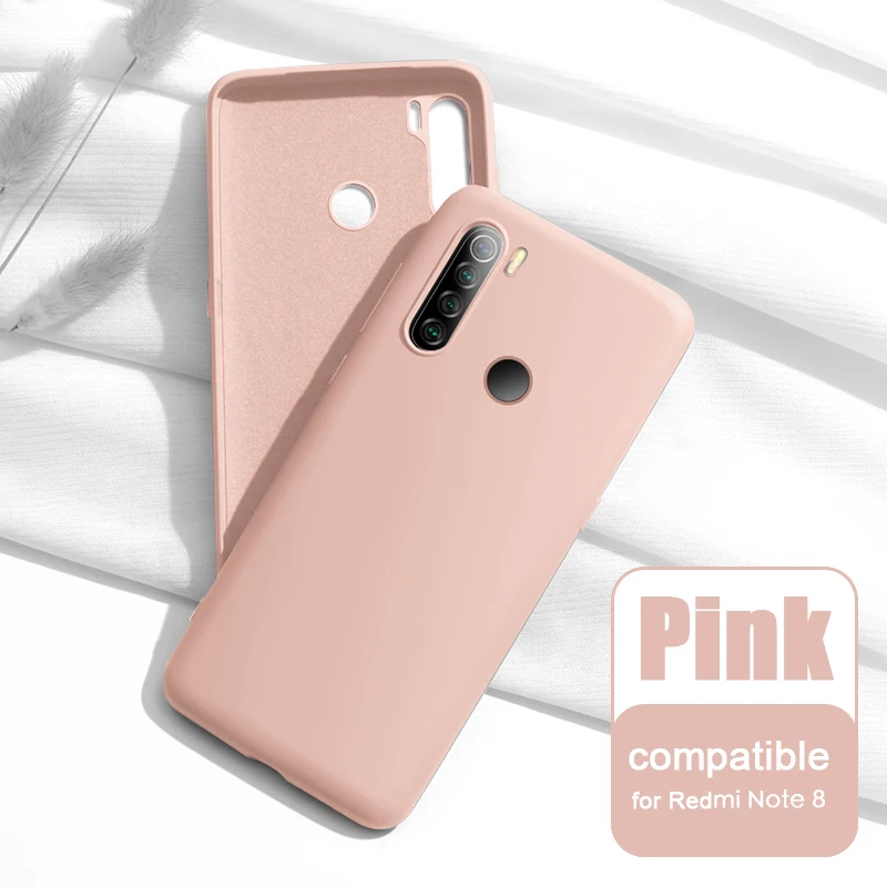 for Note8 Pink Чехол для Xiaomi Redmi Note 8/Note 8 Pro жидкий силиконовый мягкий чехол для Redmi Note 8 задняя крышка и закаленное стекло - Цвет: for Note8 Pink