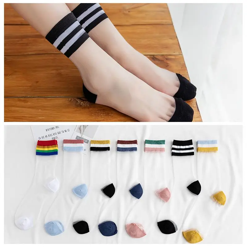 Радужные полосатые прозрачные носки до щиколотки женские милые короткие