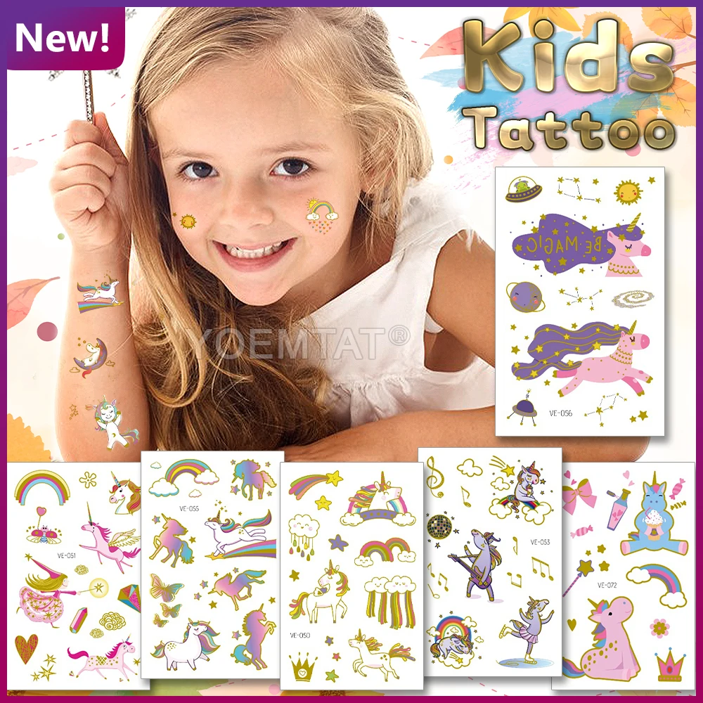 

Pink Purple Unicorn Planet Space Face Hand Girl Boy Child Glitter Tattoo Kids Space 6 Month Temporary Tatoo 2021 Body Art Tato
