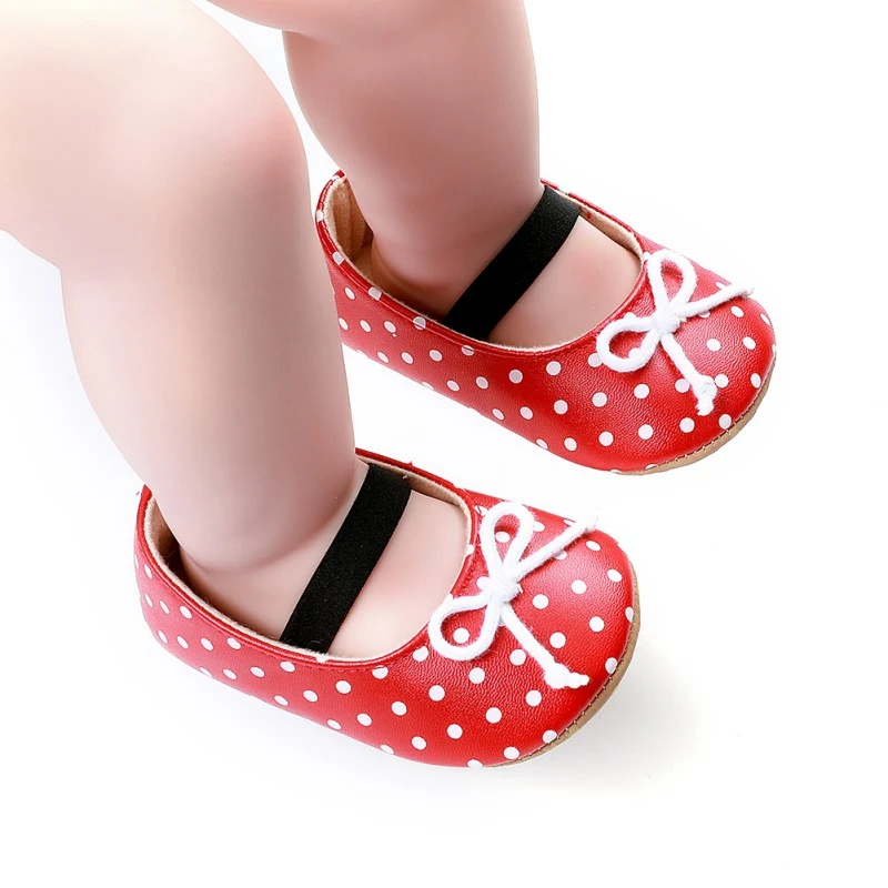 

Baby Girls PU Bow Polka Dot Princess Shoes Crib Sole Sneaker First Walking Shoes 0-18M4