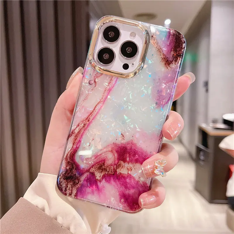Блестящий чехол с мраморным рисунком для iPhone 13 Pro Max 12 11 XS XR X 7 8 Plus | Мобильные