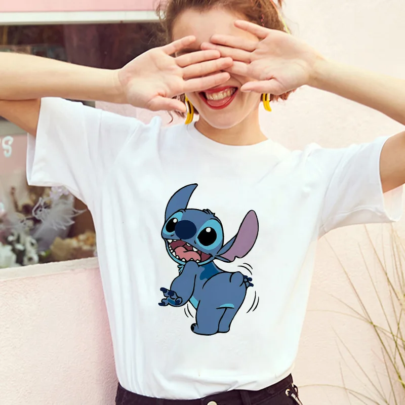 Showtly тематика «Лило и Стич» Harajuku Kawaii футболки для девочек приключенческий комедийный мультфильм женский Vacay режим печатных Повседневное футболка милый