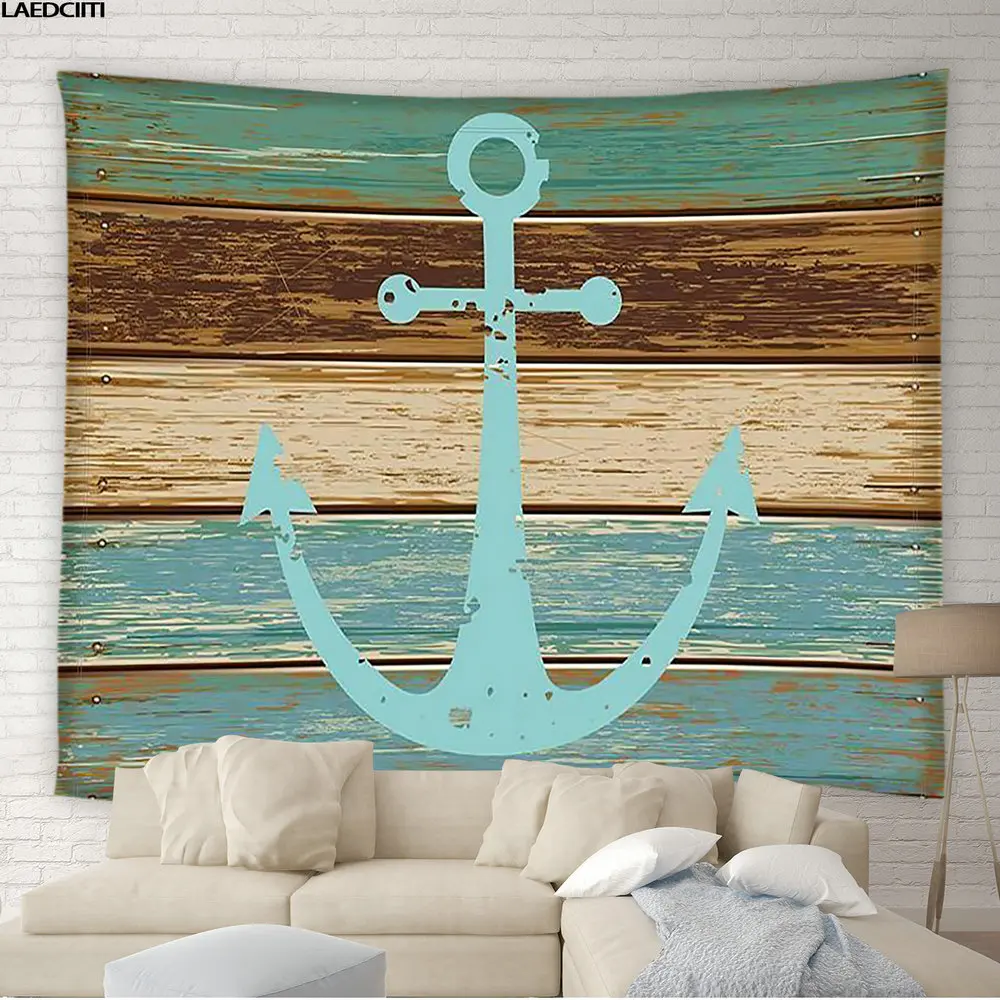 

Anchor Tapestry Nautical Theme Retro Old Wood Board Boho Background Wall Hanging Cloth Child Bedroom Dorm Tapestries Home Decor