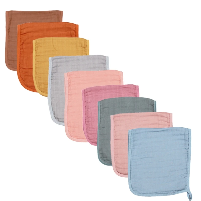 

6 Pcs Baby Muslin Burp Cloth Solid Color Absorbent Saliva Towel Soft 6-Layers Bamboo Fiber Cotton Feeding Bibs