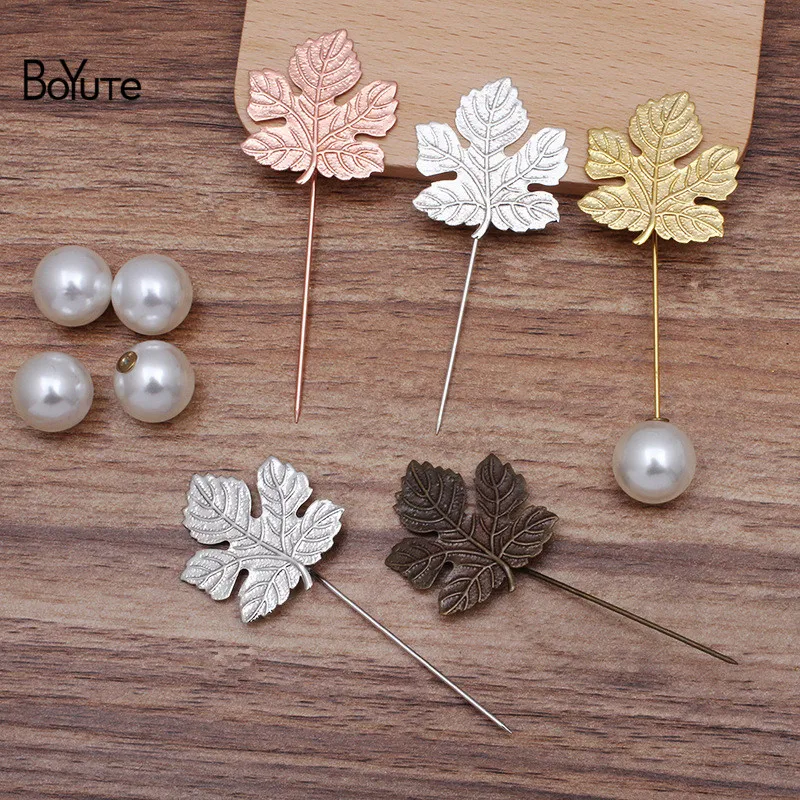 

BoYuTe (20 шт./лот) 29*32 мм металлический кленовый лист отворот булавка с жемчужной пробкой Diy ручной работы брошь Заколки ювелирные аксессуары