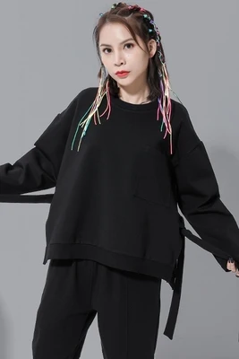 Большой размеры личности с боковыми Разделение длинным рукавом костюм женский