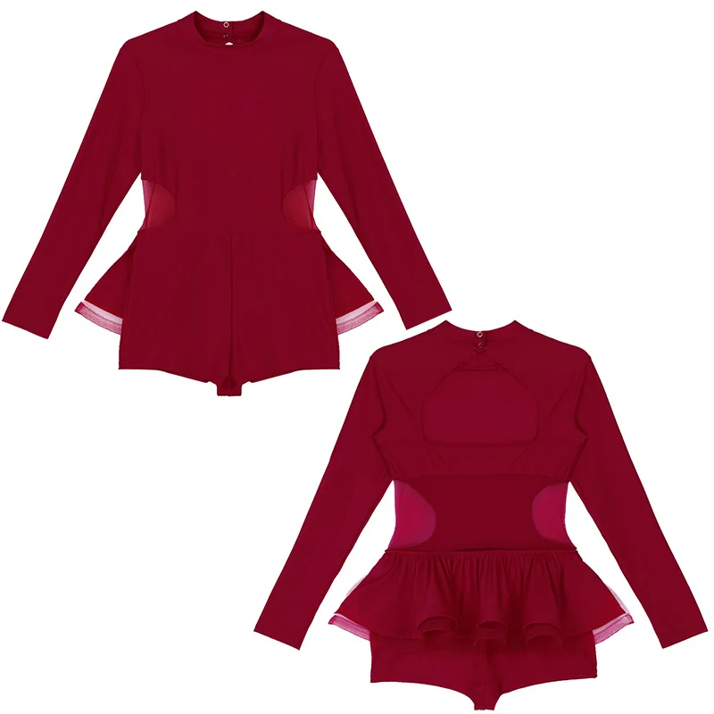 TiaoBug взрослый макет шеи с длинными рукавами гофрированные танцевальные Боди