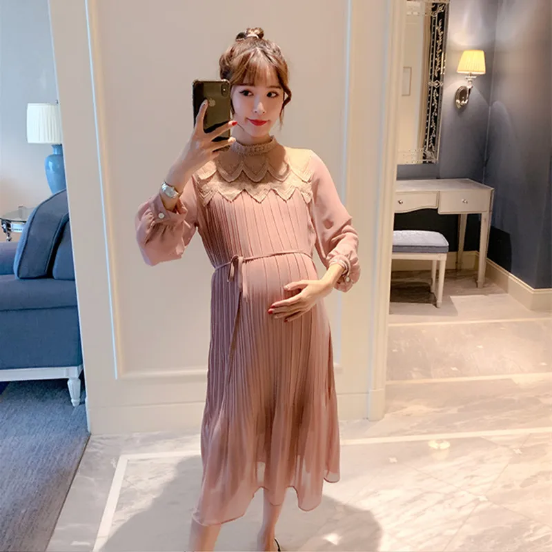 

Pregnancy dress spring fashionable loose maternity gown long sleeve chiffon pregnancy Korean style women dresses