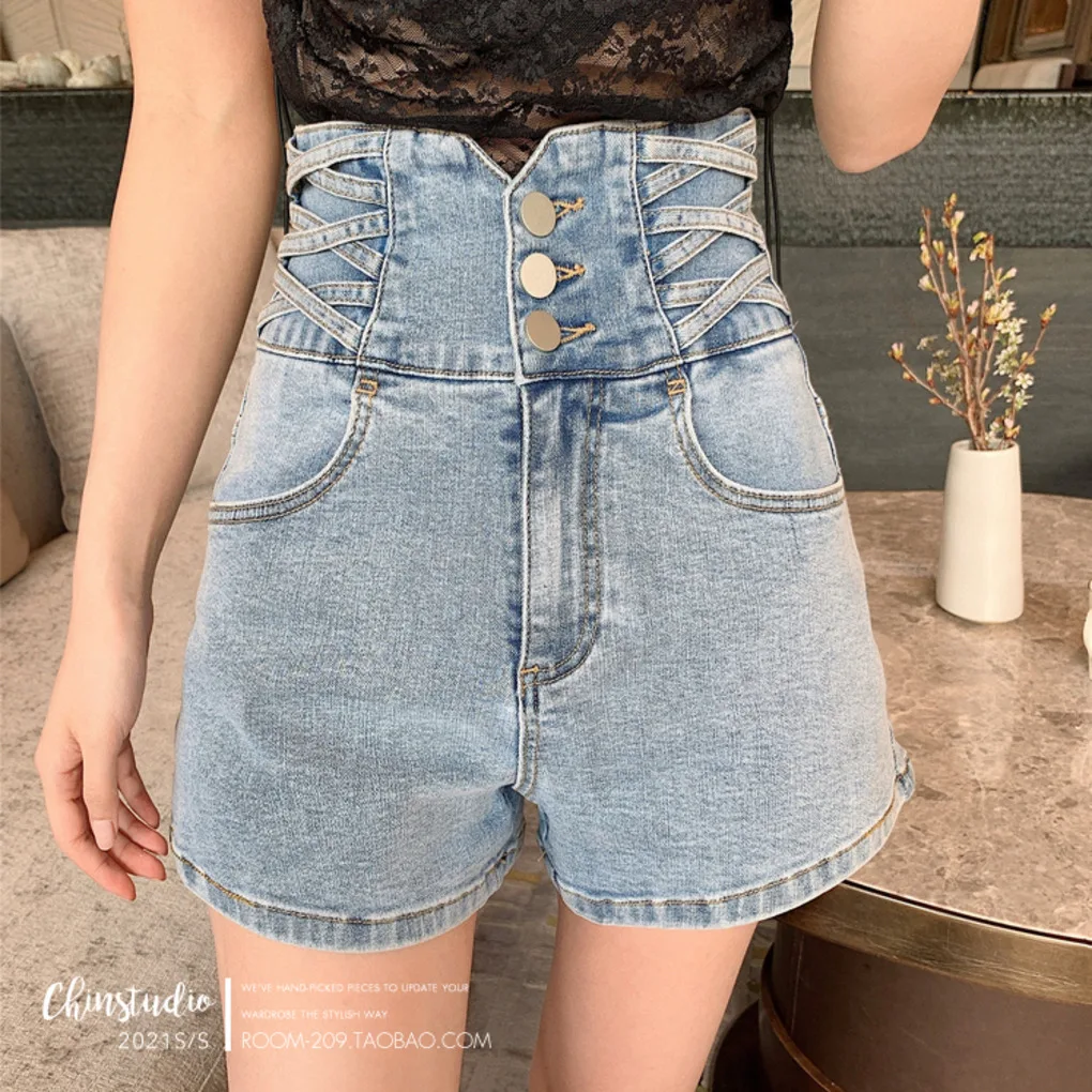

Design Sense High Waist Tight Jeans Shorts Women's Summer 2022 New Slim Shot Denim Wide Leg Pants For Girls