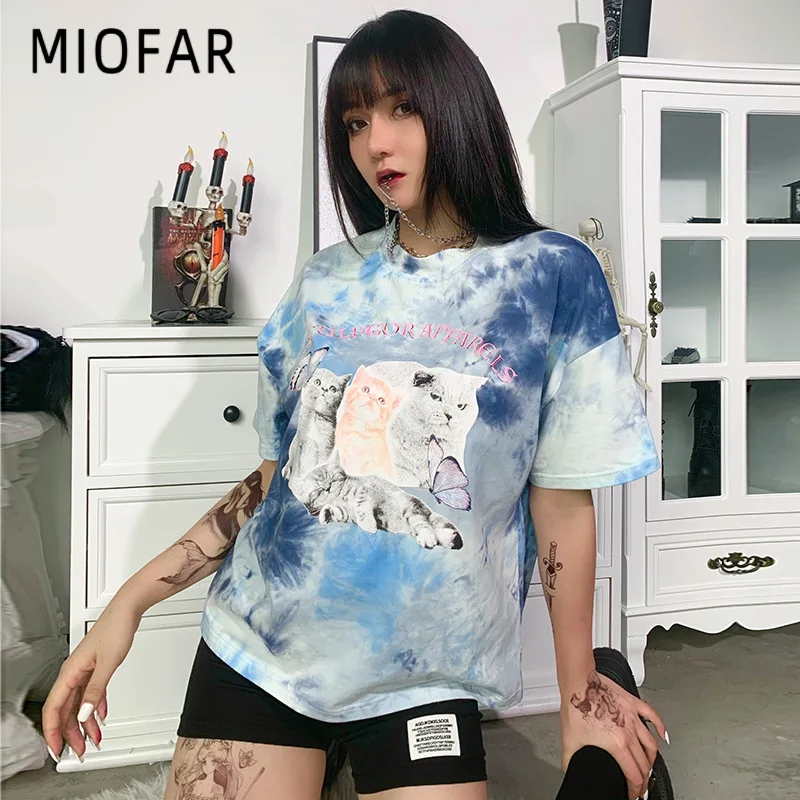 MIOFAR уличная одежда повседневные топы для женщин 2020 женские футболки Harajuku принт