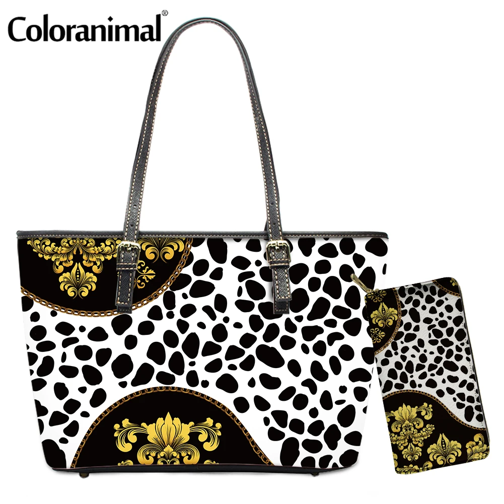 Coloranimal Hot Selling Women's 2Pcs/Set Shoulder Bag With Purse Brand Design Baroque Geometric  Patterns Ladies Tote Handbag