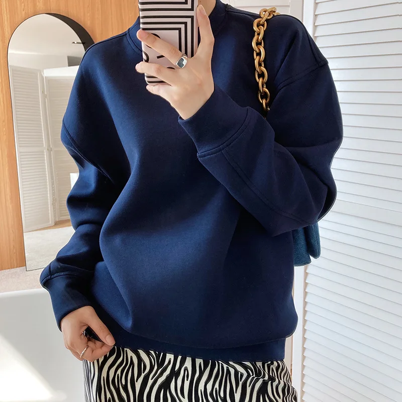 

Casual Cotton Sweatshirt Women's 2021 Spring New Loose-Fitting Pullover Round-Neck Top Fashion Long Sleeve Simple Hoodies