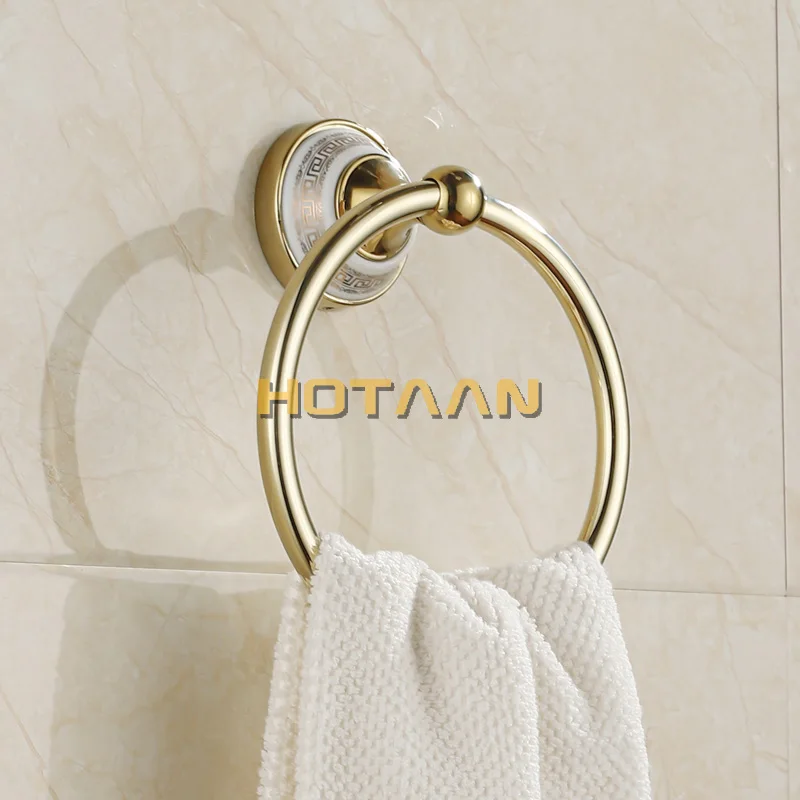 Круглое кольцо для полотенец с синим и белым фарфором из твердой латуни