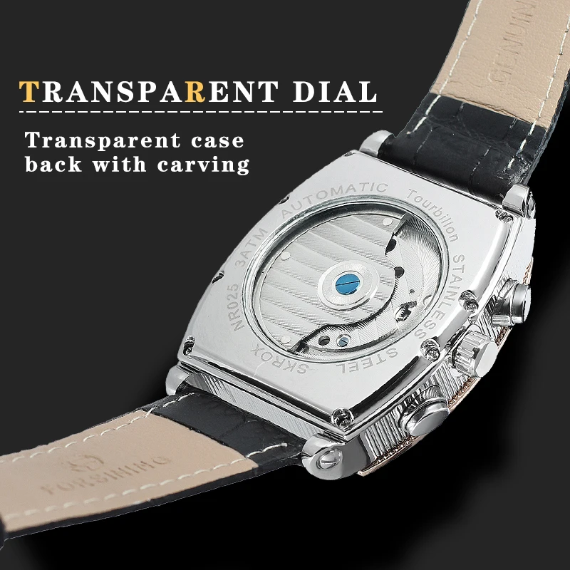 

Forsining Top Fashion Multifunction Watch Automatic Mechanical Wristwatch Genuine Leather Tourbillon Clocks Date dial Men Watch
