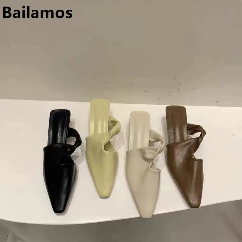 Bailamos Для женщин Шлёпанцы элегантный сплошной квадратный носок с эффектом плиссе
