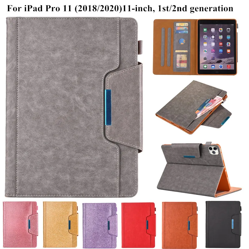 

Business Smart Folio Case For iPad Pro 11" 2020 Case Luxury PU Leather Tablet Case for iPad Pro 11 Pro11 2020 Cover + Card Slots